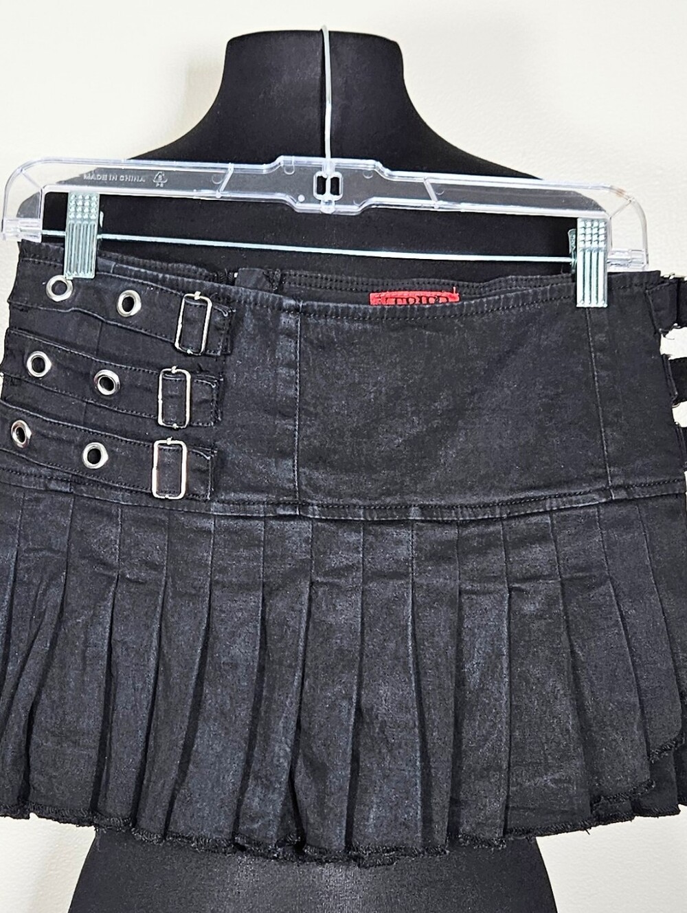 90s Tripp NYC Pleated Micro Mini Skirt Goth Punk Skirt Buckle Faded Denim S